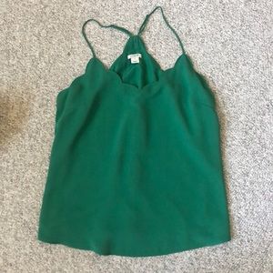 J crew scalloped green spaghetti strap top